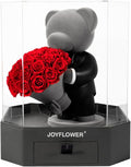 JoyFlower Preserved Flowers with Cute Teddy Bear, Eternal Real Roses Romantic Gift with Acrylic Cover Rose Bear for Girlfriend Wife Her in Valentine's Day, Birthday, Weddings, Anniversaries, Christmas