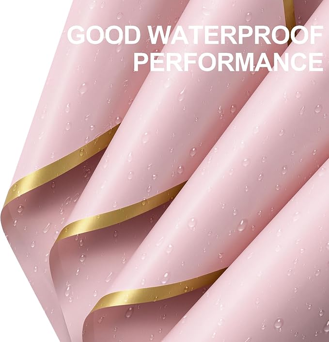 WRAPAHOLIC 20 Sheets Flower Wrapping Paper - 22.4 x 22.4 inch Pastel Pink with Gold Edge Water-Resistant Floral Bouquet Wrapping Paper, Florist Supplies Packaging Paper for Wedding Birthday Gift DIY