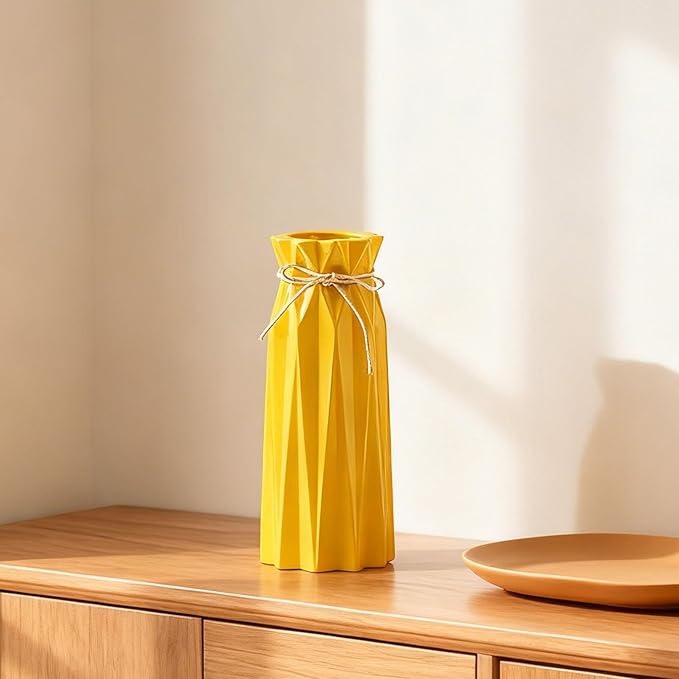 Ceramic Vase Decor for Pampas Grass Flowers Vases for Modern Home Decor, Yellow Tall Vase for Living Room Bedroom Bathroom Kitchen Office Wedding Table Shelf Farmhouse Minimalist Decor