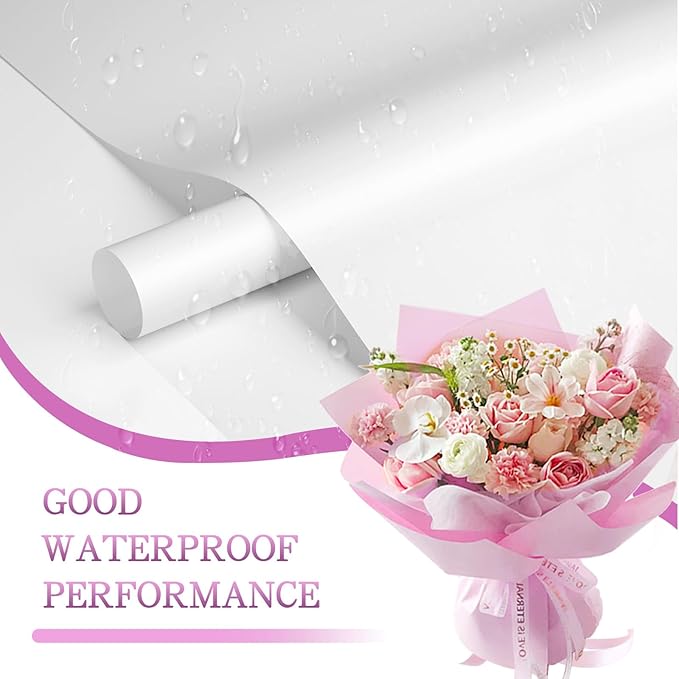 REAXYZNN 20 Sheets Flower Wrapping Paper, Waterproof Floral Wrapping Paper with Cards for DIY Craft, Florist Packaging Supplies for Birthday, Wedding, Mother's Day Gift (White)