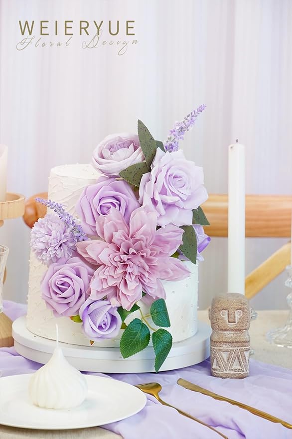 Purple Artificial Flowers Combo Box Wedding Decor,Fake Flowers,Flowers for Decoration,Silk Flowers for Home Decor Indoor,Cake Flowers,Faux Flowers for Crafts
