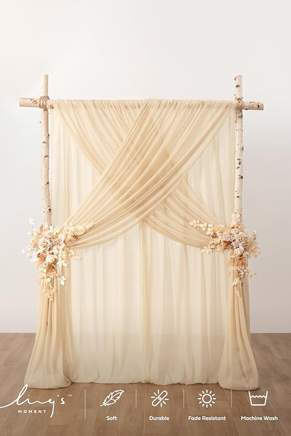 Ling's moment Brown Backdrop Curtains, 10Ft x 23Ft Beige Long Sheer Wrinkle-Free Background Backdrop Curtain&Table Cloth for Birthday Party Wedding Baby Shower Photo Booth Decor