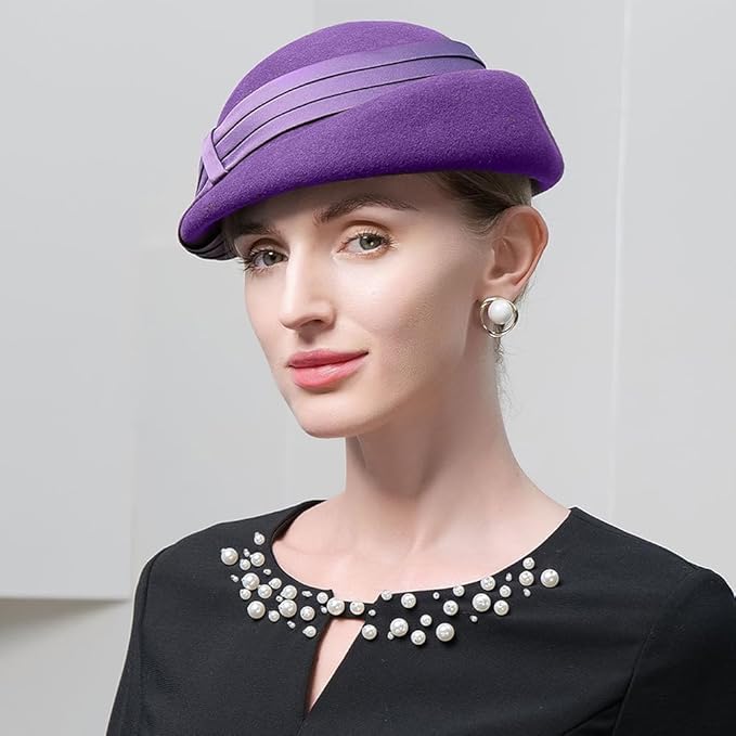 Women Wool Felt Ribbon French Fashion Vintage Millinery Beret Hats Top Cap Ladies Party Wedding Fedoras Chapeau
