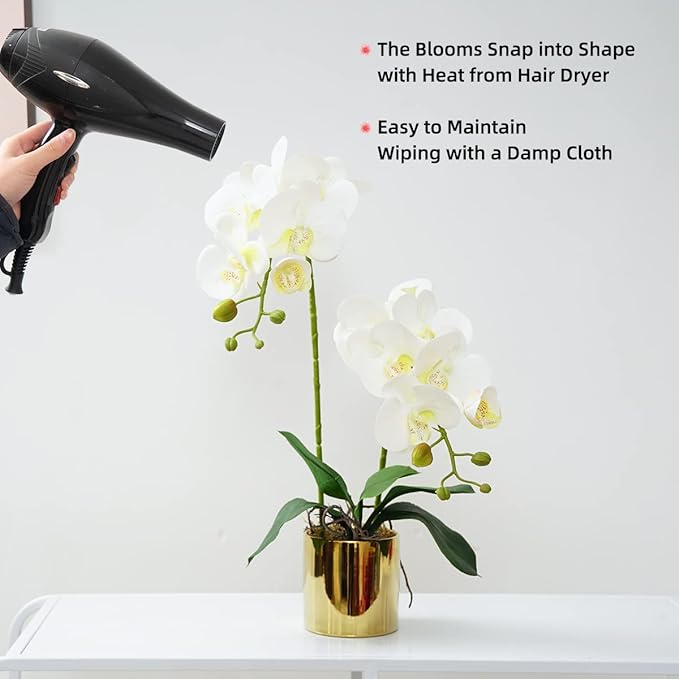 Artificial Orchid Flowers White Faux Orchids with Ceramic Vase Vivid Fake Phalaenopsis Flower Arrangement Gorgeous Artificial Plants for Office Desk Wedding Party Exhibition Center & Home Table Decor