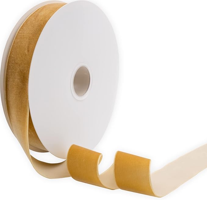 Nylon Velvet Ribbon Single Faced,1 1/2 Inch X 25Yards Spool (Gold)