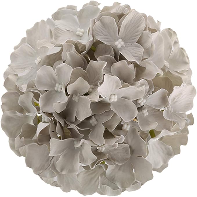 Flojery Silk Hydrangea Heads Artificial Flowers Heads with Stems for Home Wedding Decor,Pack of 10 (Gray)
