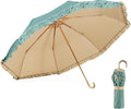 LCY Floral Edge Compact Umbrella Folding Anti-UV Parasol with Hook Handle Sunproof Rainproof & Windproof Umbrella