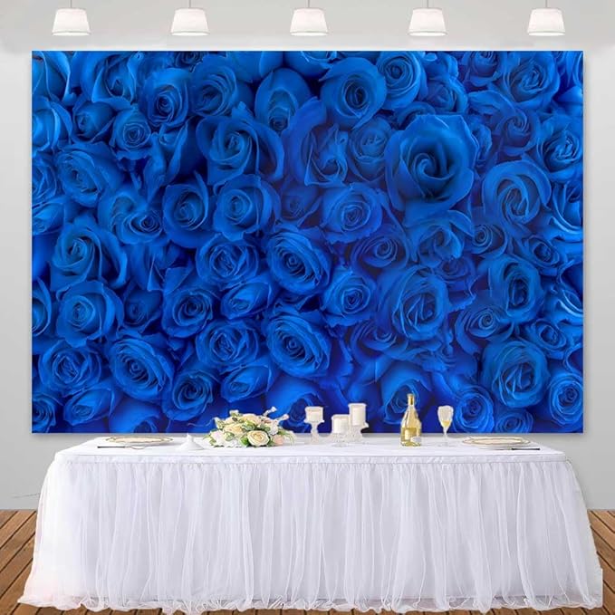 Blue Rose Flower Backdrop Royal Blue Rose Floral Valentines Day Photography Background Wedding Bridal Shower Photo Backdrops Birthday Party Decorations Portraits Photo Shoot Props 7x5ft
