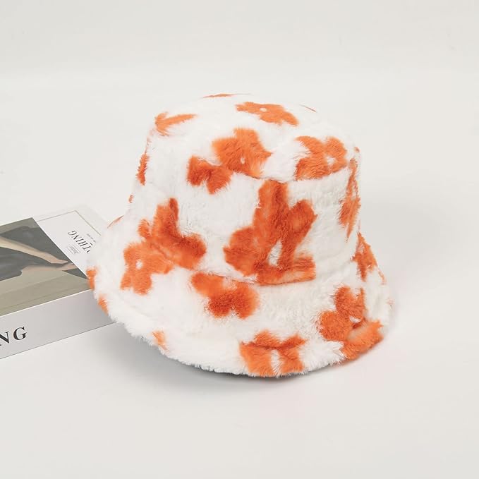 Winter Soft Faux Fur Plush Bucket Hat, Lovely Fisherman Cap, Fashion Outdoor Thick Warm Sun Cap for Women