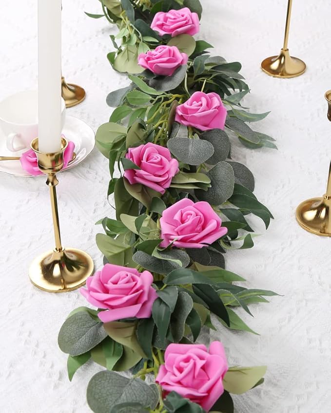 IPOPU Artificial Rose Flower Heads, 100pcs Real Looking Hot Pink Foam Fake Roses for DIY Wedding Baby Shower Centerpieces Arrangements Party Tables Home Decorations (Hot Pink, Stemless)