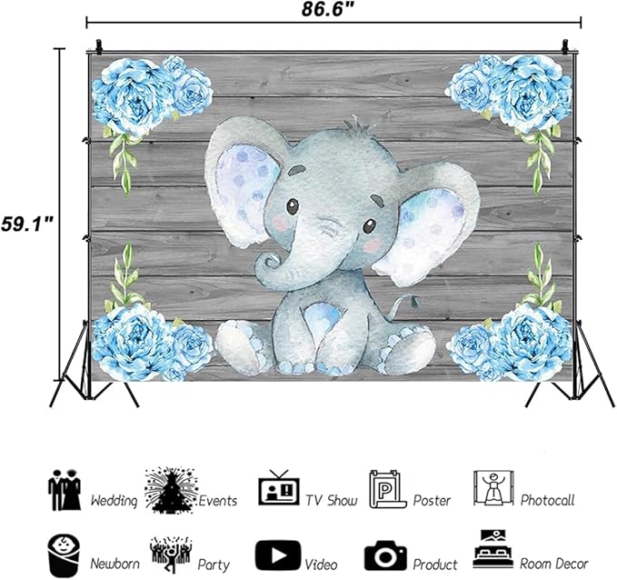 AOFOTO 7x5ft Elephant Backdrop It's a Boy Baby Shower Party Decoration Photography Background Sweet Watercolor Flowers Grey Wood Cartoon Newborn Infant Girl Kids Birthday Banner Photo Studio Props
