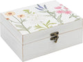 Small Decorative Box with Hinged Lid Wooden Handmade Keepsake Storage Box Floral Printed Jewelry Box Rustic Trinket Box - 7.9 x 6.5 x 3.4 Inches