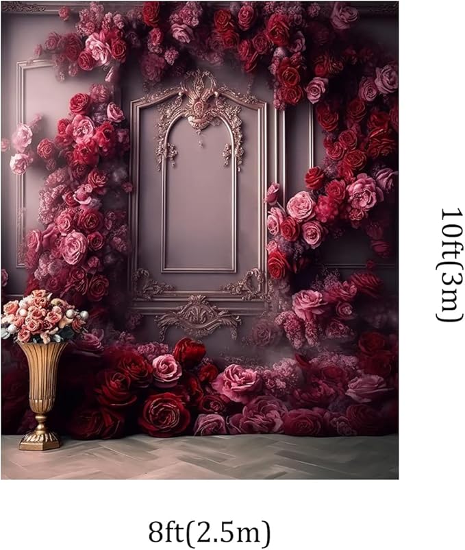 Kate 8x10ft Pink Red Rose Flowers Decoration Photography Backdrops Modern Interior European Style Wall Photo Background Wedding Portrait Backdrop Shooting