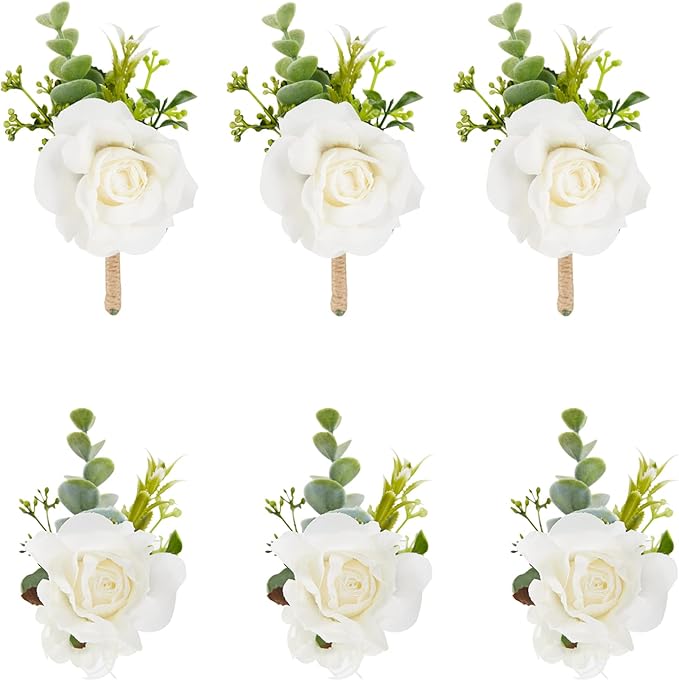 Meldel White Ivory Rose Wrist Corsage Boutonniere for Men Wedding Wrist Flower Corsage Hand Flower for Bride Bridesmaid Prom Decor Paty Girl