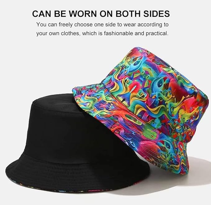 Malaxlx Unisex Bucket Hat Beach Sun Hat Aesthetic Fishing Hat for Men Women Teens, Reversible Double-Side-Wear