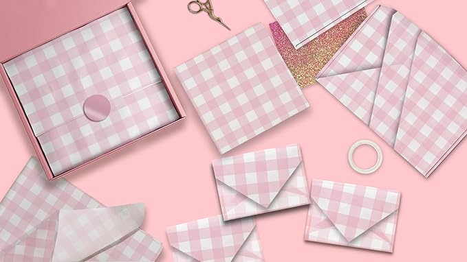 Pro Supply Global Pink Gingham Printed Tissue Paper for Gift Bags or Boxes and Wrapping - Checkered Bulk Decorative Art Tissue Paper for Packaging and Gifting | 24 Sheets 20" x 30"