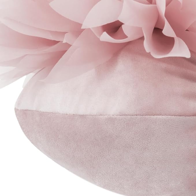 Hand Crafted 3D Flower Round Velvet Throw Pillow Cover Pink Decorative Floral Accent Pillowcase Cute Elegant Cushion with Insert for Bed Couch Car Farmhouse Home Decor Gift 12Inch Rose Gold