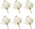 White Rose Boutonnieres for Men Wedding Ivory Baby's Breath Boutonniere for Best Men Groom Groomsmen Wedding Prom Homecoming Set of 6