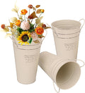 3-Pack 12 Inch Vintage Rustic Galvanized Steel French Bucket Vases for Centerpiece and Home Decor, Weddings