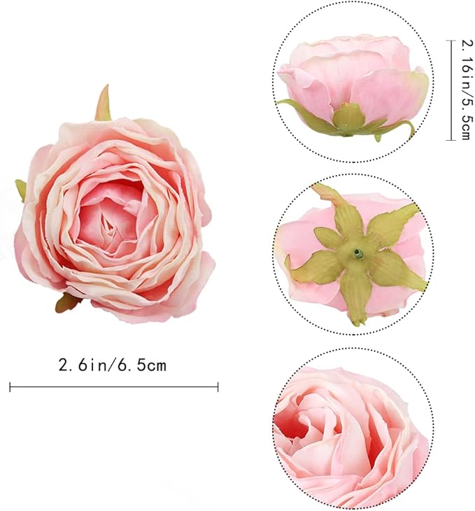 IPOPU Pink Flowers Silk Rose Heads 25PCS Fake Roses Artificial Flowers Real Touch for Wall Decoration Bouquet Flower Heads Bulk Wedding Centerpieces
