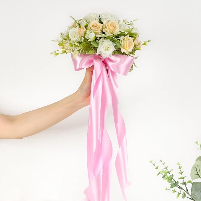 Pink Ribbon 1-1/2 Inch, 60 Yards Pink Satin Ribbon for Flower Bouquet Gift Wrapping Eternal Flower Crafts Christmas Wedding Hair Baby Shower