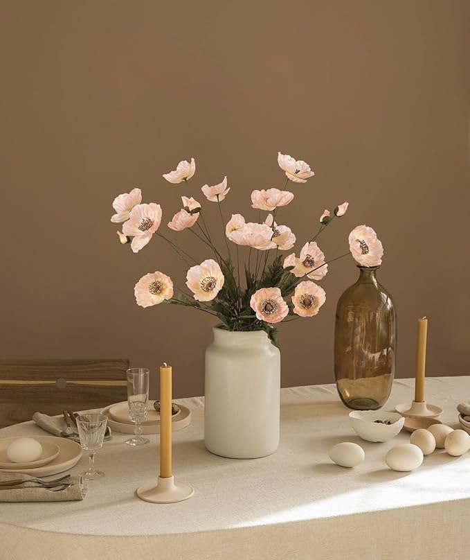 IPOPU Artificial Poppy Silk Flowers 6pcs Poppy Flowers Artificial Realistic Faux Flowers for Vase for Home Decor Indoor for Wedding Centerpieces Bridal Shower Party Decorations (Champagne)