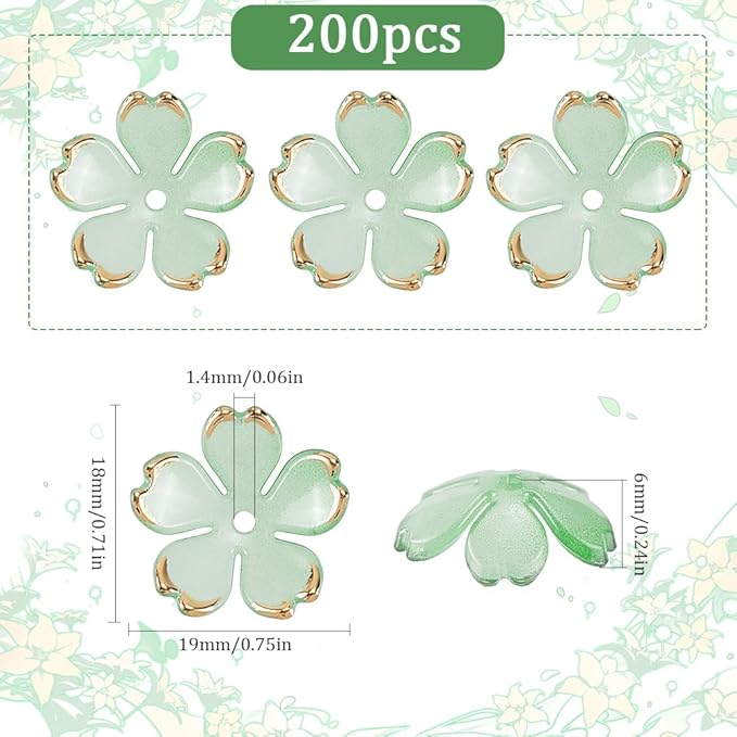 SUNNYCLUE 1 Box 200pcs Plastic Flower Shaped Beads Flower Beads Caps Dark Sea Green Candy Color Transparent Acrylic Flower Beads for Jewelry Making Bracelets DIY Crafting Beading Supplies Decor