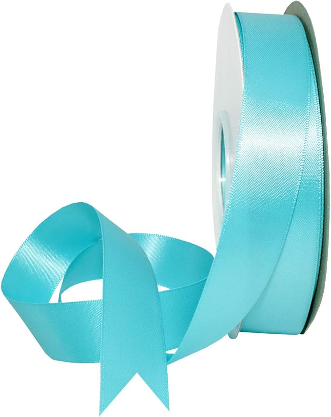 Morex Ribbon Double Face Satin Polyester Ribbon, 7/8" x 50 Yd, Misty Turquoise, Silk Ribbons for Gift Wrapping, Birthday Gifts, Satin Dress for Women, Crafts, Wedding