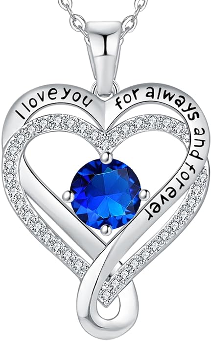 Jewelry for Women Wife Infinity Heart Birthstone I Love You Necklace S925 Anniversary Women Necklaces for Her Wife Birthday Gift Ideas, Birthday Present for Girlfriend Mom Daughter Sterling Silver