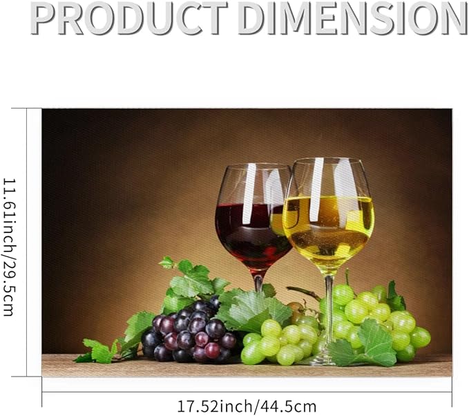 PVC Placemats Set of 6 Grape Red Wine Glass Wipeable Table Mats Washable Heat Resistant Non Slip Vinyl Dining Table Mat for Kithen Indoor Outdoor Patio Farmhouse Place Mats Decorative
