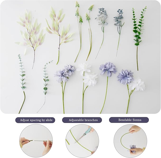 Artificial Flowers Combo Bue Wite Flowers Mix Silk Flowers Dahlia, fake flowers for Wedding Bridal Bouquets, Floral Arrangement, Table Centerpieces. Fake Plastic Flowers Bulk Vase Decoration