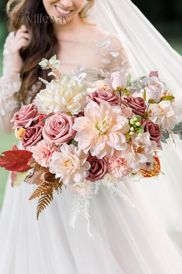 Artificial Flowers, Dusty Pink Flowers for DIY Wedding Bridal Bouquets, Fake Cake Flowers for Centerpieces,Baby Shower, Table Arrangement, Home Party Decorations