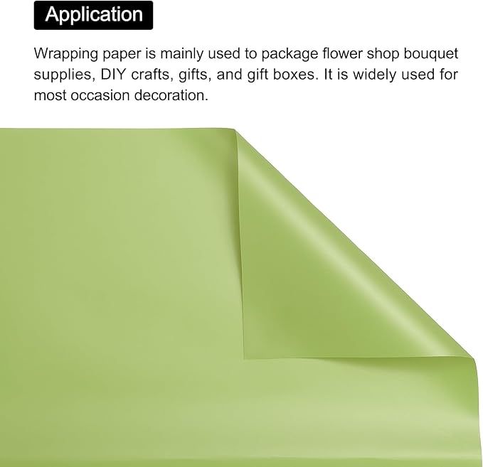 MECCANIXITY Pearlescent Film Flower Wrapping Paper 22.8x22.8 Inch Waterproof for DIY Crafts, Gift/Gift Box Packaging Tea Green Pack of 10