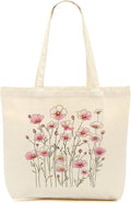 Aesthetic Floral Canvas Tote Bag for Women with Pocket, Tote Bags for Grocery Shopping Work Gym Christmas Birthday