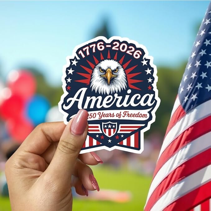 HANDICHI Design 5-Pack 3 Inch USA 250th Anniversary Stickers – Bald Eagle “250 Years of Freedom” Patriotic Vinyl Decals 1776-2026 for Cars, Laptops & Scrapbooks