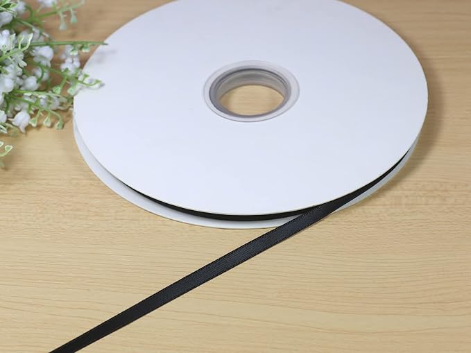 Black Double Faced Satin Polyester Ribbon 1/4 inch 6mm 100 Yards/300 Foot Wedding Gift Wrapping DIY Crafts Hair Accessory Sewing Projects Home Decorations