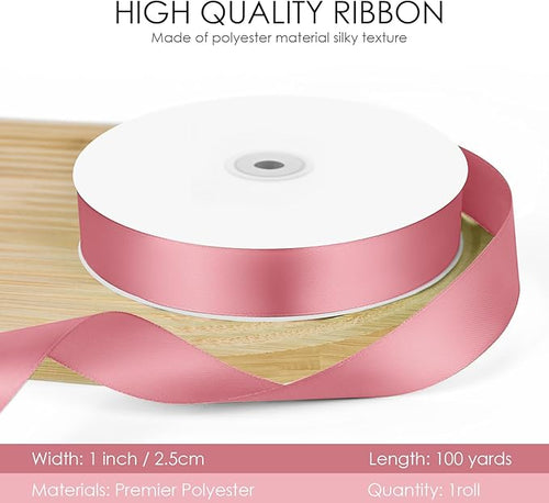 100 Yards 1 inch Satin Ribbon, Fabric Ribbon Solid Color Perfect for Gift Wrapping, Wedding, Handmade Bows, Floral Bouquets and Party Decoration(Pink)