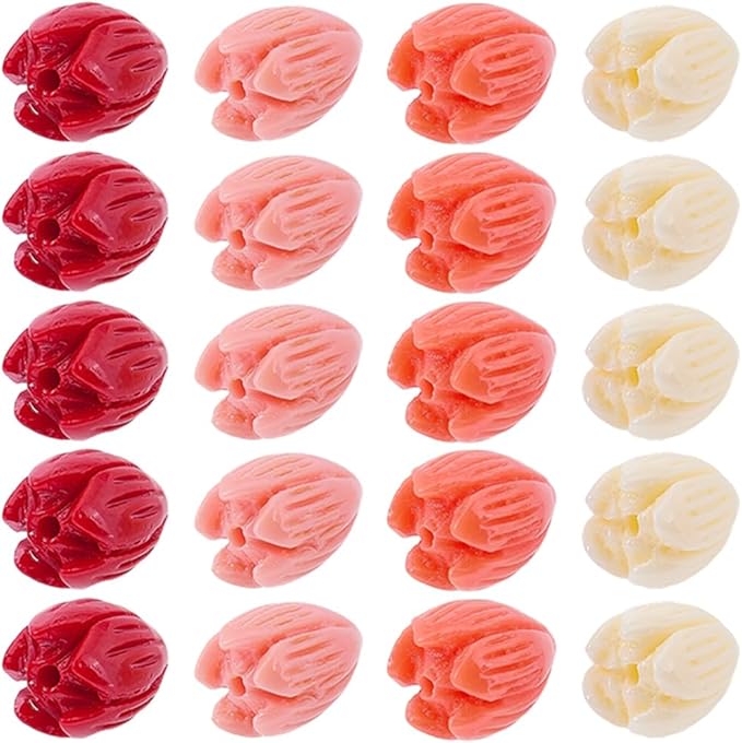 100Pcs 4 Colors Coral Flower Beads Floral Jewelry Beads Colorful 3D Carved Jasmine Dyed Synthetic Coral Aesthetic Small Loose Smooth Spacers for Jewelry Making Necklaces Bracelets DIY Crafts