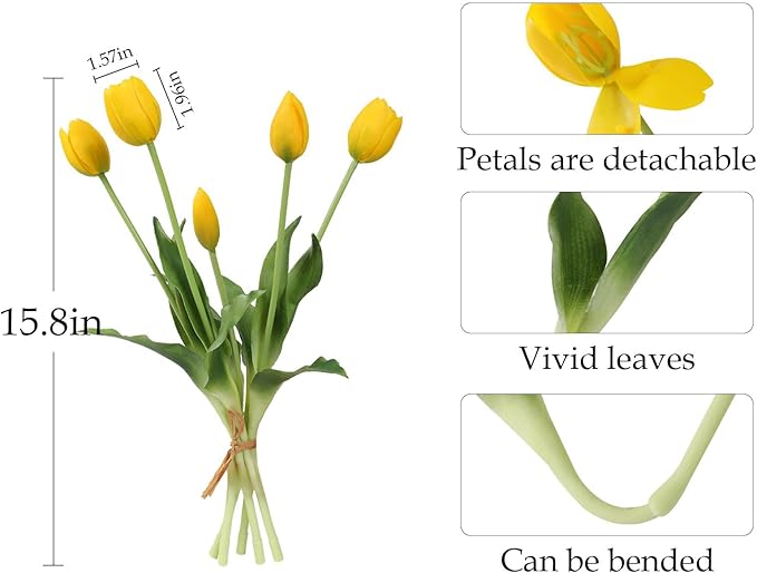 10PCS Fake Tulips Artificial Flowers Real Touch Latex Faux Tulips UV Resistant Fake Flowers Bouquet for Table Home Decor Party Wedding Garden Decoration