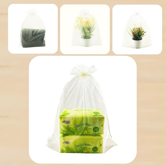 QIANHAILIZZ 50 Pack 12 x 16 Inch Drawstring Jewelry Gift Organza Bags Plant Covers Plants Protection Bag D5B (A-IVORY)