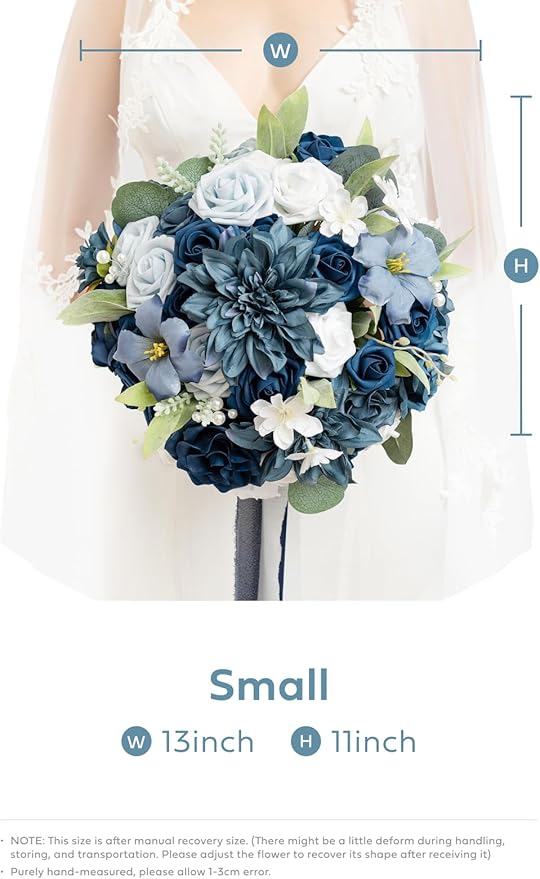 Ling's moment Navy Blue Bridal Bouquet for Bride, Blue Wedding Bouquets for Bride, 13 Inch Silk Round Artificial Wedding Flowers Bouquets