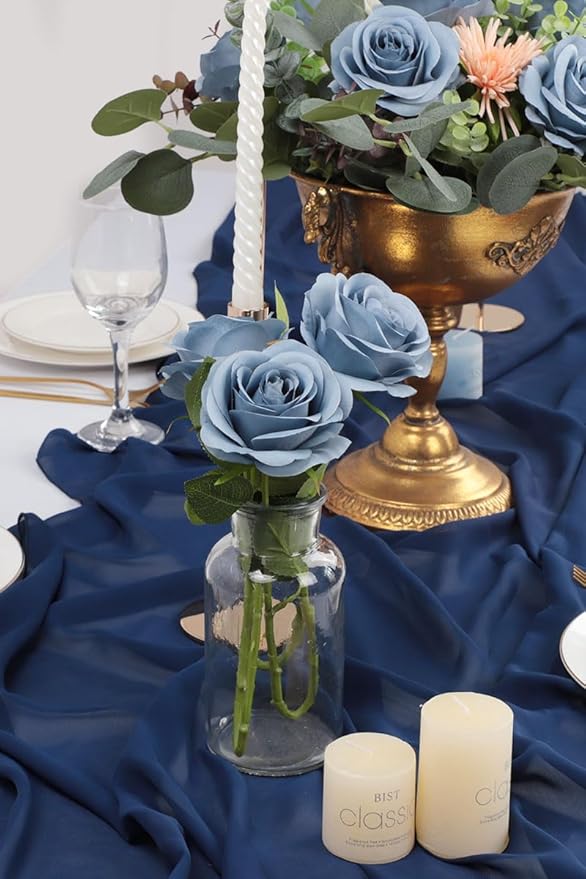 30pcs Roses Artificial Flowers Dusty Blue Silk Roses with Long Stems Fake Flowers for Wedding Bouquet Centerpices Decorations Party Bridal Baby Shower Home Decor