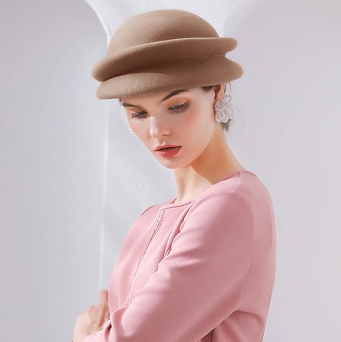 ORIDOOR Women Vintage 100% Wool Felt Flowers Bucket Cloche Bowler Hat Church Wedding Beret Hat