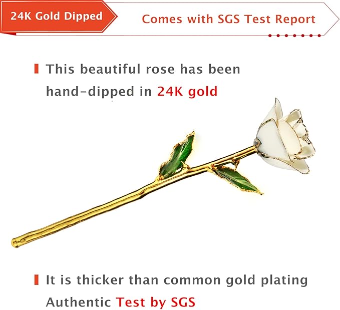 AliveRose Gold White Rose,24k Gold Real Rose Gift for her, Long Stem Rose Made from Real Gold Rose for Anniversary Valentines Mothers Day Birthday (Pearl White with Crystal Vase)