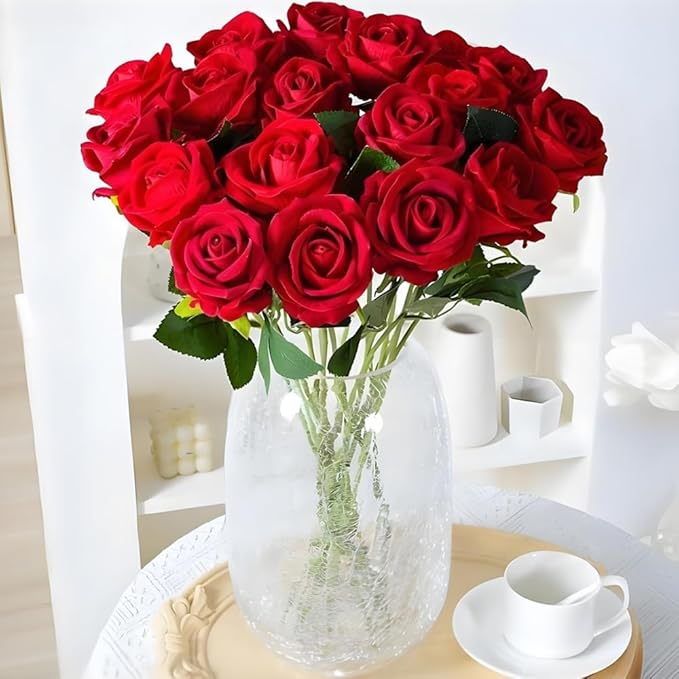 Artificial Roses 50PCS Large Velvet Silk Rose 4.14" Realistic Fake Flowers in Bulk for Flower Arrangement Wedding Centerpieces Home Party Decor (Red)