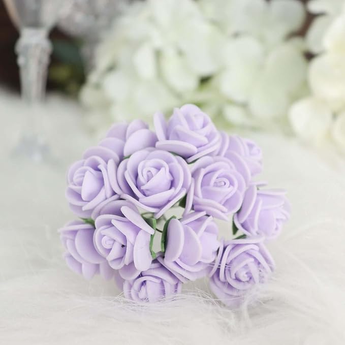 Efavormart 48 Roses | 4" Tall Lavender Real Touch Artificial DIY Foam Rose Flowers with Stem, Craft Rose Buds