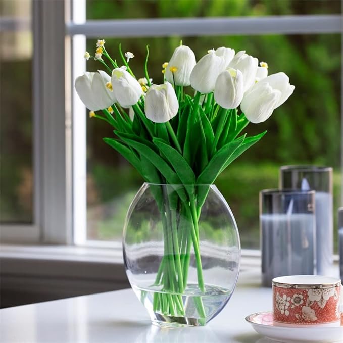 Enova Floral Unique Moon Bowl Glass Flowers Vases, H 6.50" W 3.5" L7.0 Clear Floral Container with Oval Eye Shape Opening for Desktop Decor (1 Piece)