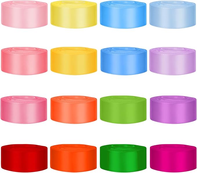 400 Yard Satin Ribbon for Crafts, 16 Rolls 1 Inch Single Face Assortment Ribbons for Gift Wrapping Flower Bouquet Wedding Invitations Birthday Party Festival Decoration Hair Bows