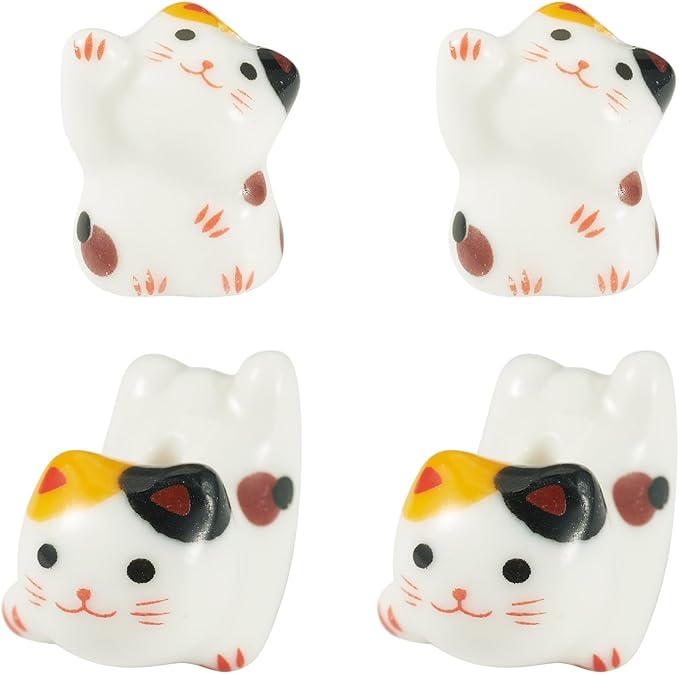 Beadthoven 8Pcs Lucky Cat Porcelain Beads 3D Yellow White Handmade Craft Beads Animal Ceramic Cat Printed Ceramic Spacers with Hole for DIY Necklace Bracelet Keychain Craft Jewelry Making