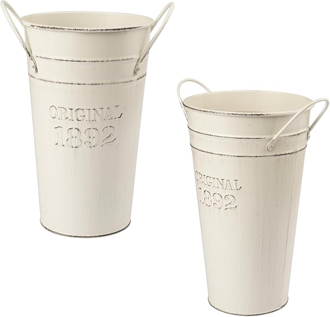 5 PCS 8 Inch Tall Rustic Galvanized Flower Vases, Farmhouse French Buckets for Beautiful Floral Arrangements, Home Decor or Weddings and Events